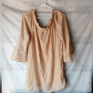 Beige Ruffle Neck Blouse